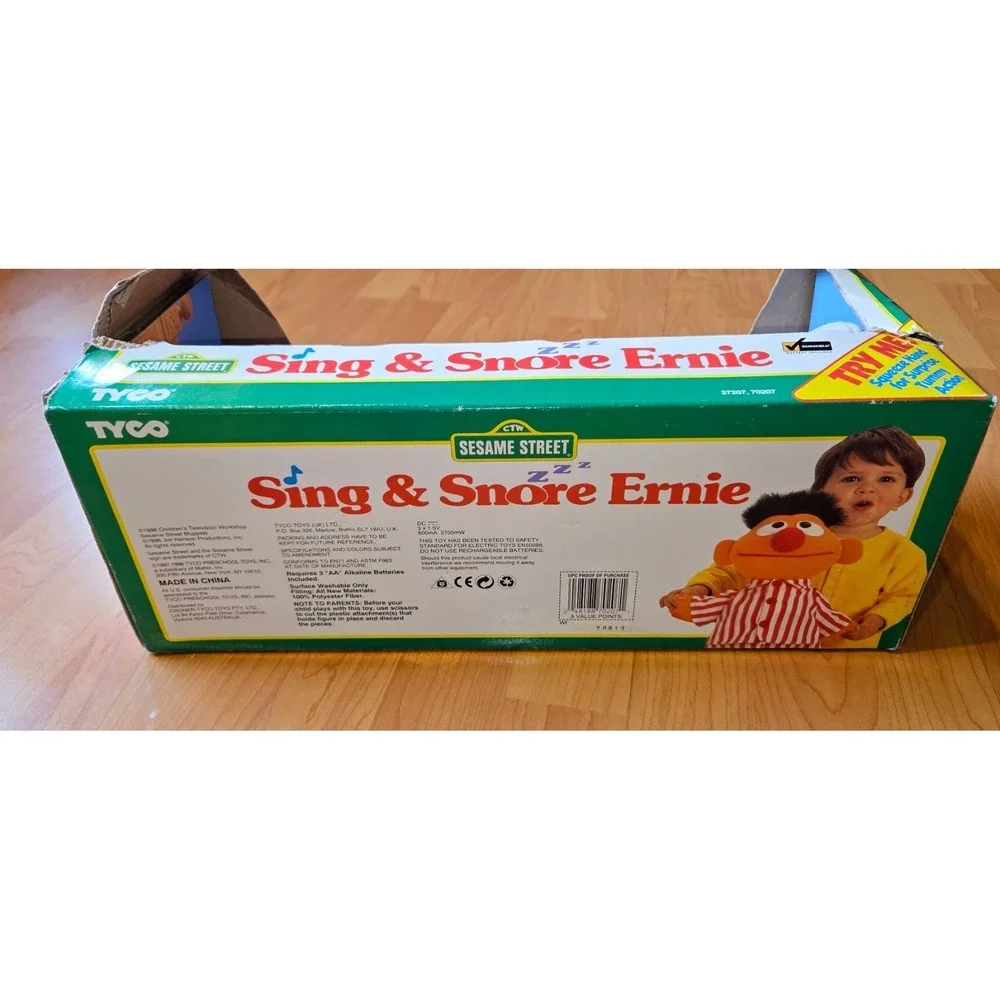 Vintage 1996 Tyco Sesame Street Sleep and‎ Snore Ernie Talking Singing Doll NEW